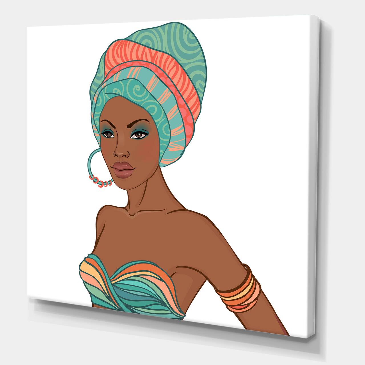 Designart - African American Woman With Earring & Turban - Modern Canvas Wall Art Print